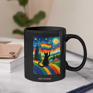 Whimsical Black Cat Pride Flag Coffee Mug Colorful LGBTQ Rainbow TS02 Print Your Wear