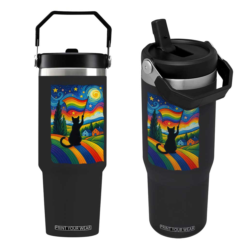Whimsical Black Cat Pride Flag Flip Straw Tumbler Colorful LGBTQ Rainbow TS02 One Size: 30 oz Black Print Your Wear