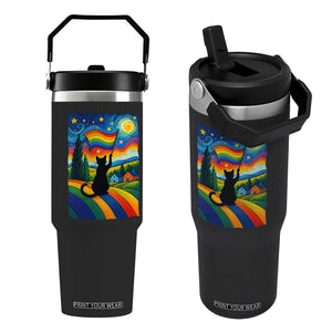 Whimsical Black Cat Pride Flag Flip Straw Tumbler Colorful LGBTQ Rainbow TS02 One Size: 30 oz Black Print Your Wear