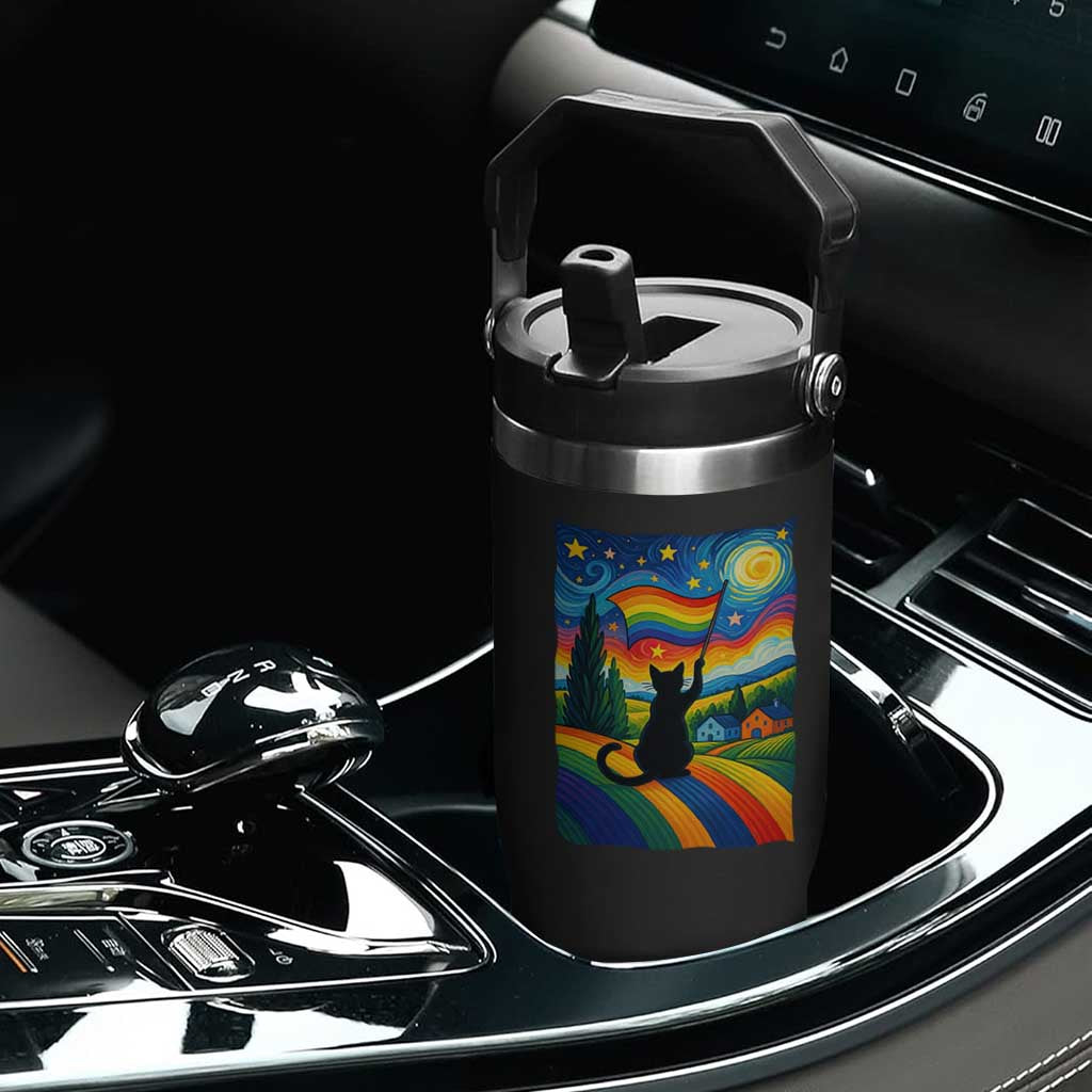 Whimsical Black Cat Pride Flag Flip Straw Tumbler Colorful LGBTQ Rainbow TS02 Print Your Wear