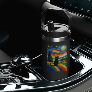 Whimsical Black Cat Pride Flag Flip Straw Tumbler Colorful LGBTQ Rainbow TS02 Print Your Wear