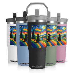 Whimsical Black Cat Pride Flag Flip Straw Tumbler Colorful LGBTQ Rainbow TS02 Print Your Wear