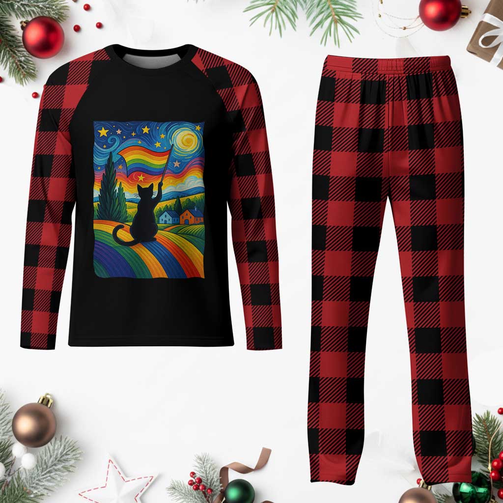 Whimsical Black Cat Pride Flag Plaid Pajama Set Colorful LGBTQ Rainbow TS02 Buffalo Plaid Print Your Wear