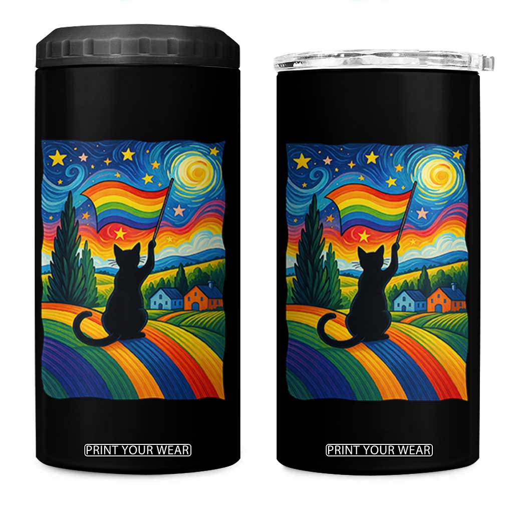 Whimsical Black Cat Pride Flag 4 in 1 Can Cooler Tumbler Colorful LGBTQ Rainbow TS02 One Size: 16 oz Black Print Your Wear