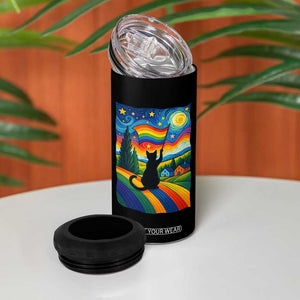 Whimsical Black Cat Pride Flag 4 in 1 Can Cooler Tumbler Colorful LGBTQ Rainbow TS02 Print Your Wear