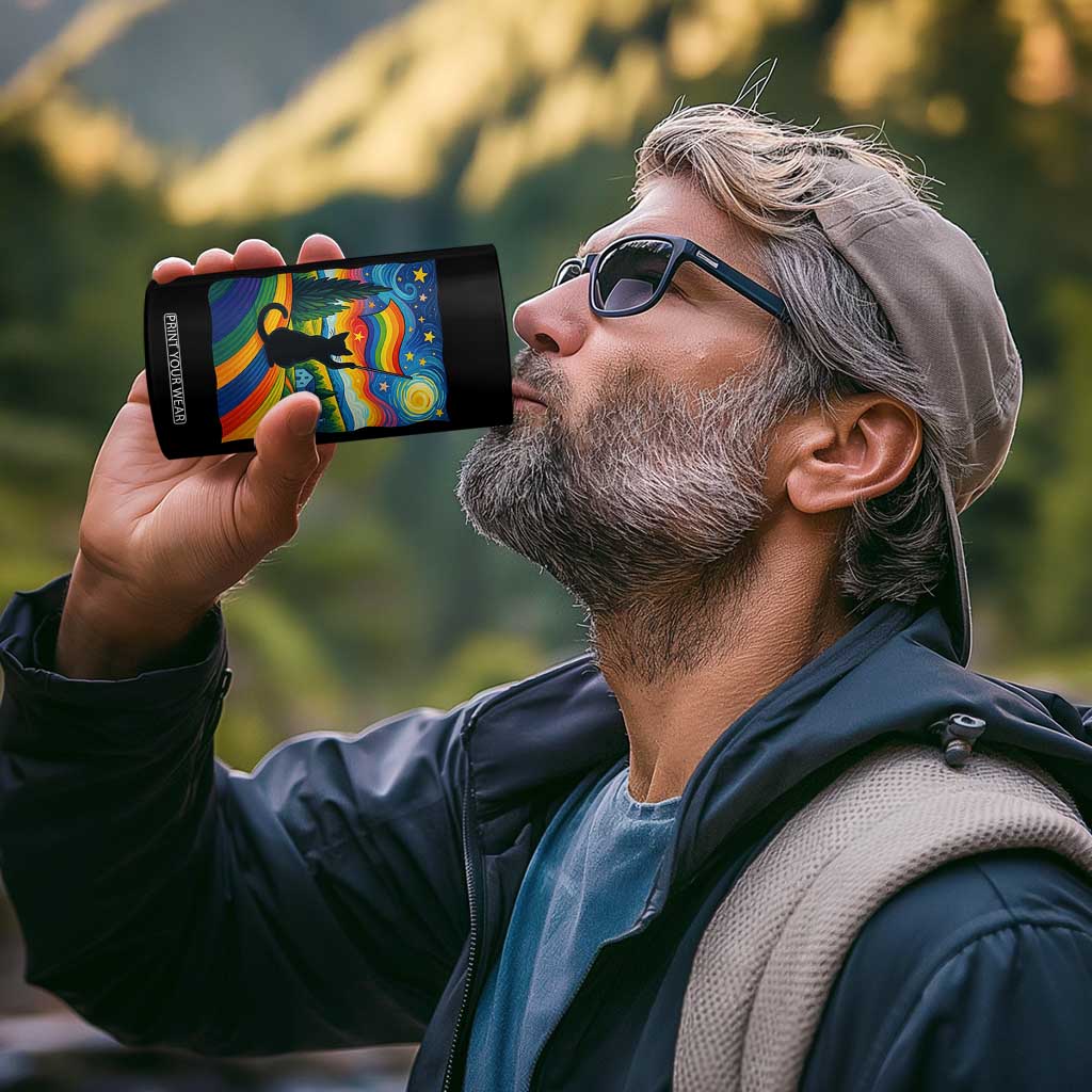 Whimsical Black Cat Pride Flag 4 in 1 Can Cooler Tumbler Colorful LGBTQ Rainbow TS02 Print Your Wear