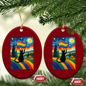 Whimsical Black Cat Pride Flag Ceramic Ornament Colorful LGBTQ Rainbow TS02 Print Your Wear
