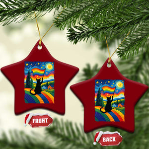 Whimsical Black Cat Pride Flag Ceramic Ornament Colorful LGBTQ Rainbow TS02 Print Your Wear