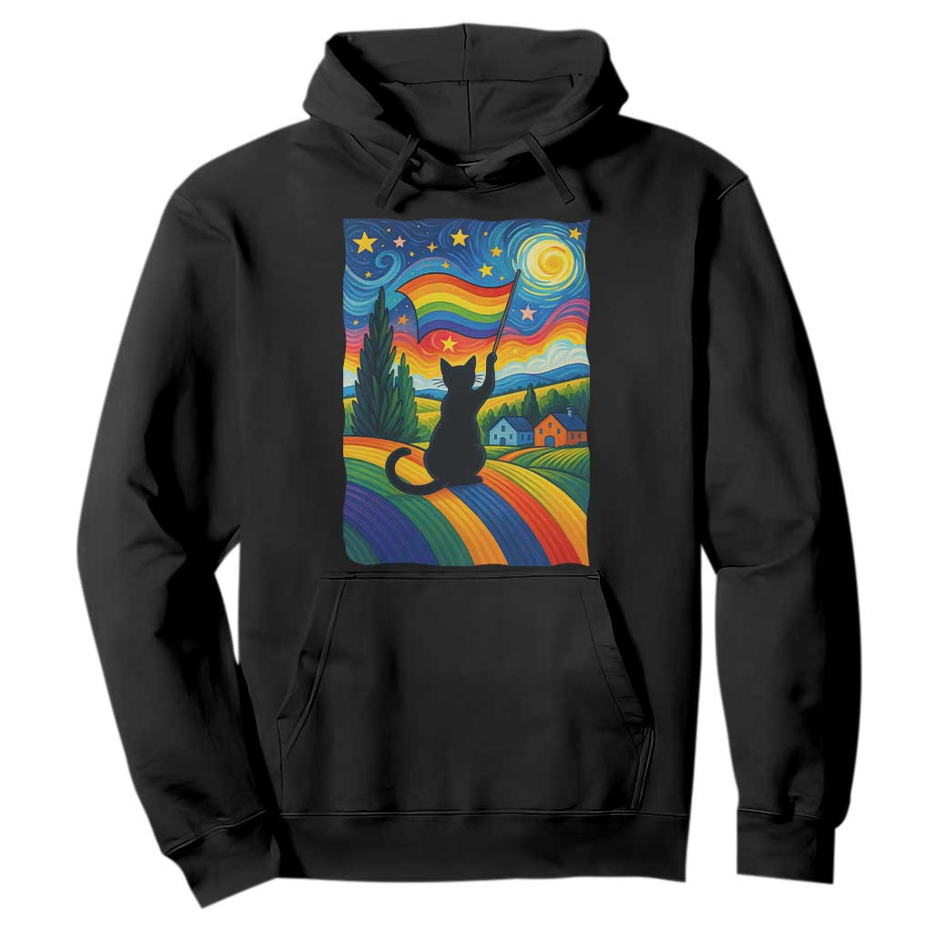 Whimsical Black Cat Pride Flag Hoodie Colorful LGBTQ Rainbow TS02 Black Print Your Wear