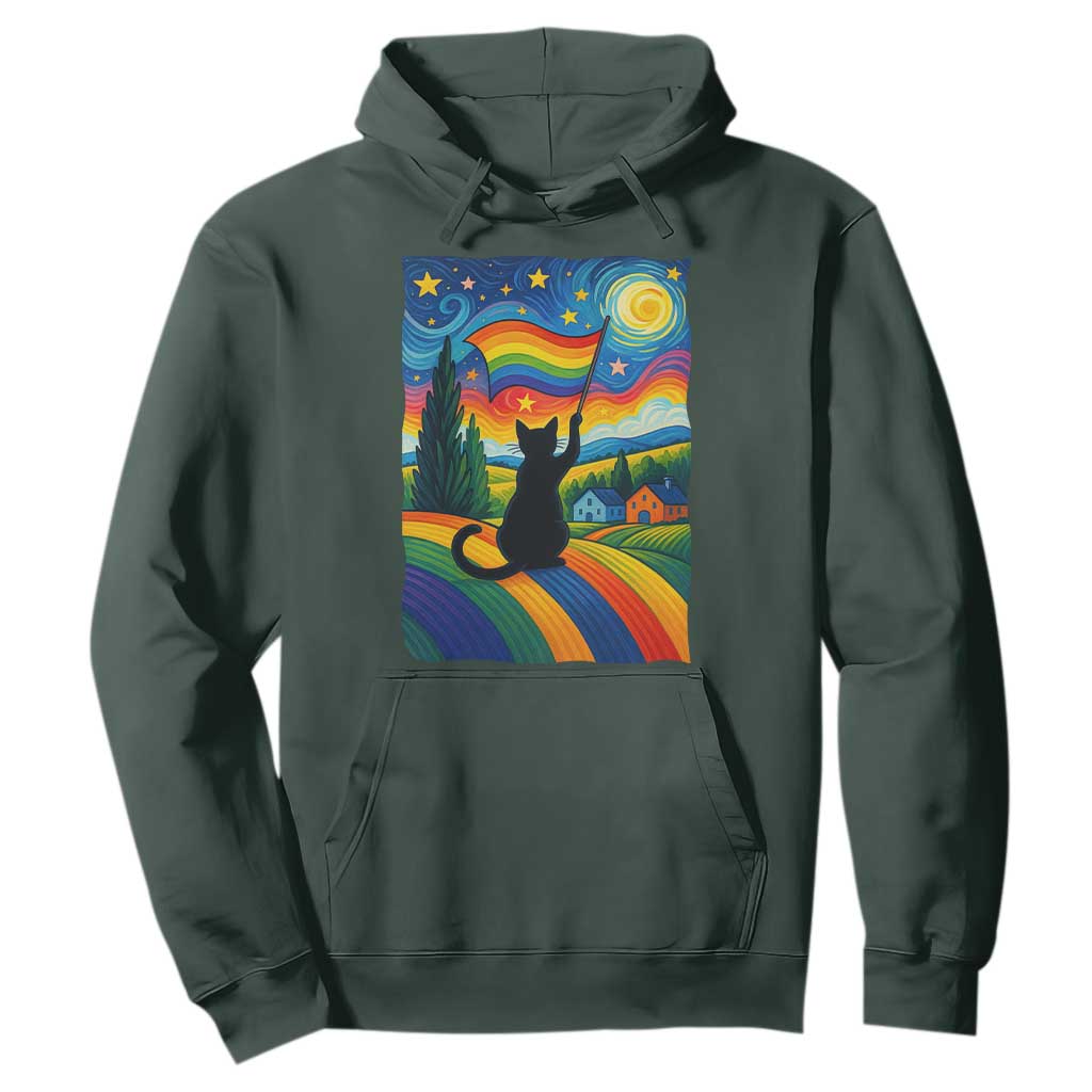 Whimsical Black Cat Pride Flag Hoodie Colorful LGBTQ Rainbow TS02 Dark Forest Green Print Your Wear