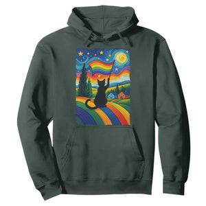 Whimsical Black Cat Pride Flag Hoodie Colorful LGBTQ Rainbow TS02 Dark Forest Green Print Your Wear