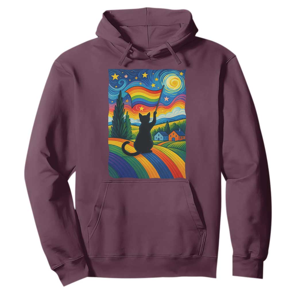 Whimsical Black Cat Pride Flag Hoodie Colorful LGBTQ Rainbow TS02 Maroon Print Your Wear