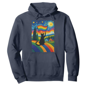 Whimsical Black Cat Pride Flag Hoodie Colorful LGBTQ Rainbow TS02 Navy Print Your Wear