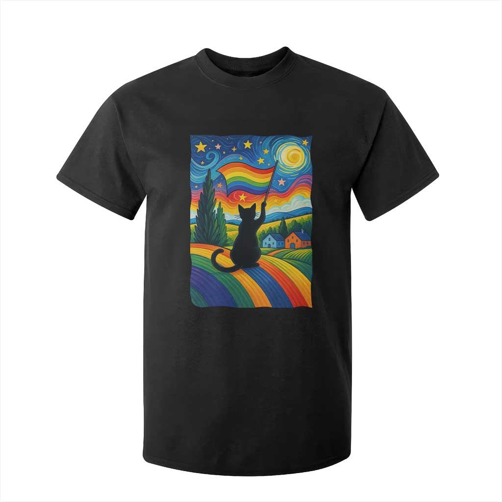 Whimsical Black Cat Pride Flag T Shirt For Kid Colorful LGBTQ Rainbow TS02 Black Print Your Wear