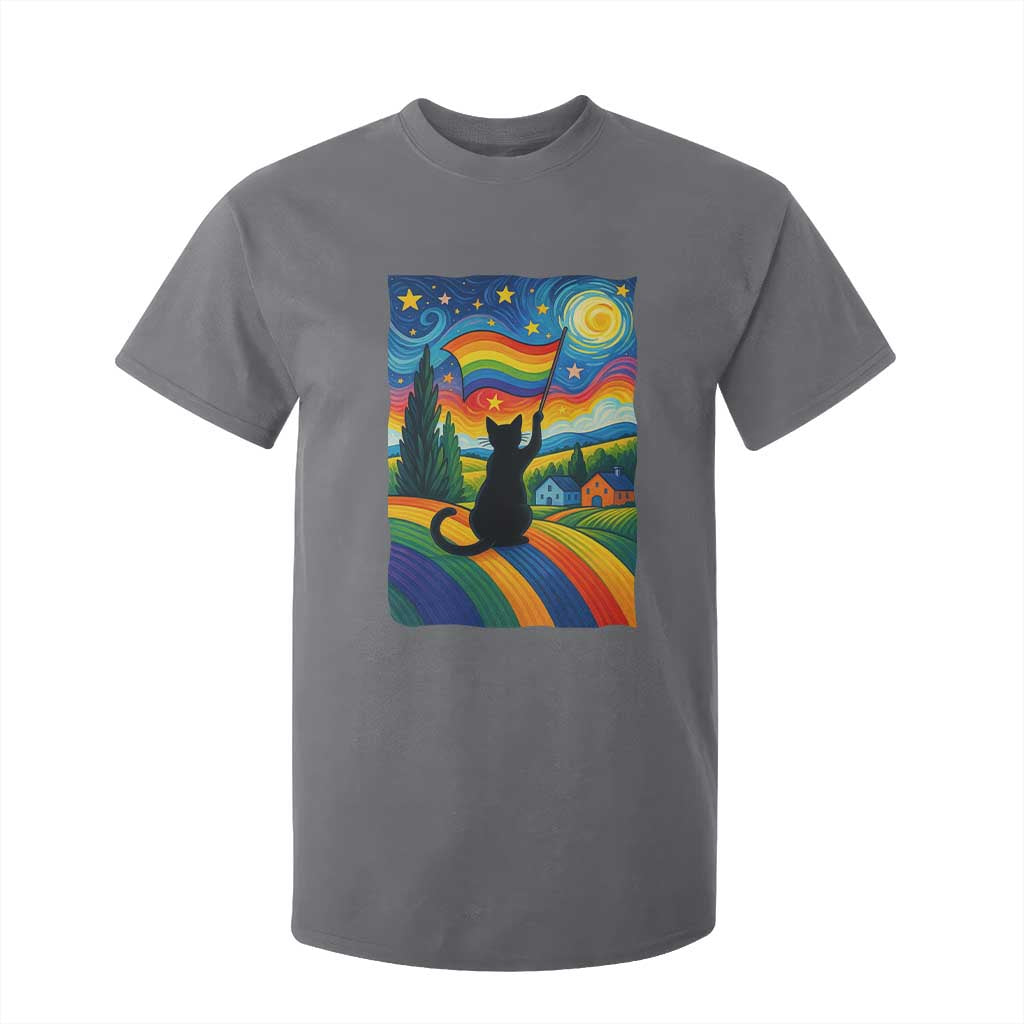Whimsical Black Cat Pride Flag T Shirt For Kid Colorful LGBTQ Rainbow TS02 Charcoal Print Your Wear