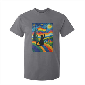 Whimsical Black Cat Pride Flag T Shirt For Kid Colorful LGBTQ Rainbow TS02 Charcoal Print Your Wear
