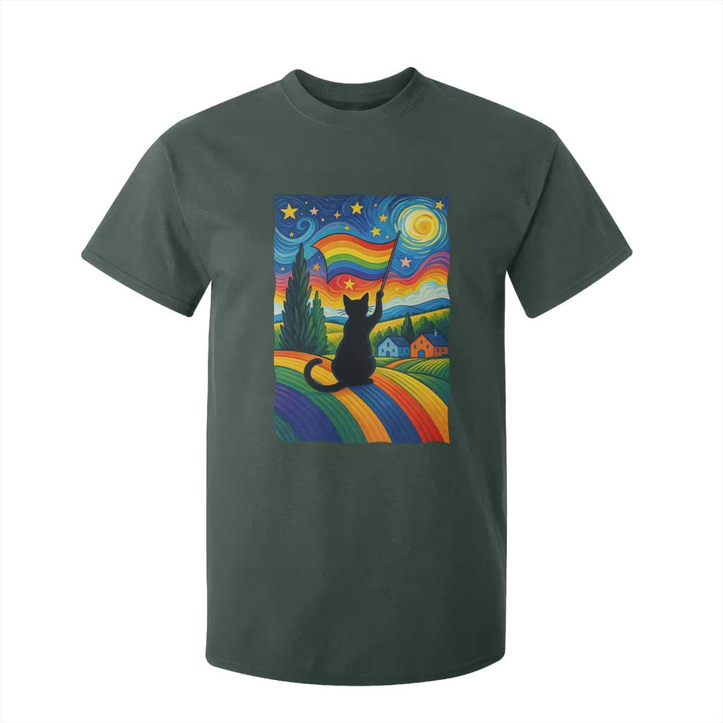 Whimsical Black Cat Pride Flag T Shirt For Kid Colorful LGBTQ Rainbow TS02 Dark Forest Green Print Your Wear