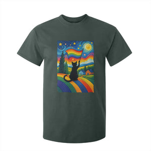 Whimsical Black Cat Pride Flag T Shirt For Kid Colorful LGBTQ Rainbow TS02 Dark Forest Green Print Your Wear
