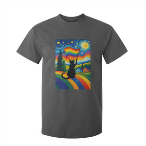 Whimsical Black Cat Pride Flag T Shirt For Kid Colorful LGBTQ Rainbow TS02 Dark Heather Print Your Wear