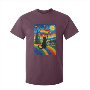 Whimsical Black Cat Pride Flag T Shirt For Kid Colorful LGBTQ Rainbow TS02 Maroon Print Your Wear