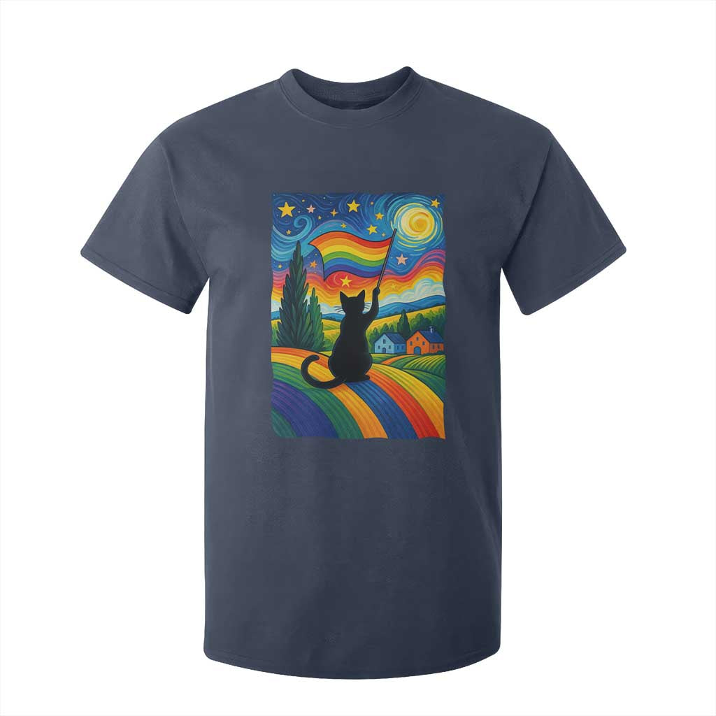 Whimsical Black Cat Pride Flag T Shirt For Kid Colorful LGBTQ Rainbow TS02 Navy Print Your Wear