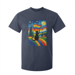Whimsical Black Cat Pride Flag T Shirt For Kid Colorful LGBTQ Rainbow TS02 Navy Print Your Wear