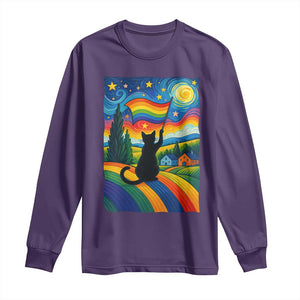 Whimsical Black Cat Pride Flag Long Sleeve Shirt Colorful LGBTQ Rainbow TS02 Purple Print Your Wear