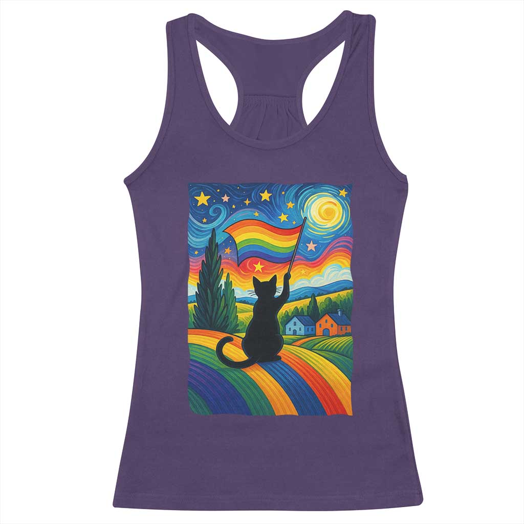 Whimsical Black Cat Pride Flag Racerback Tank Top Colorful LGBTQ Rainbow TS02 Purple Print Your Wear