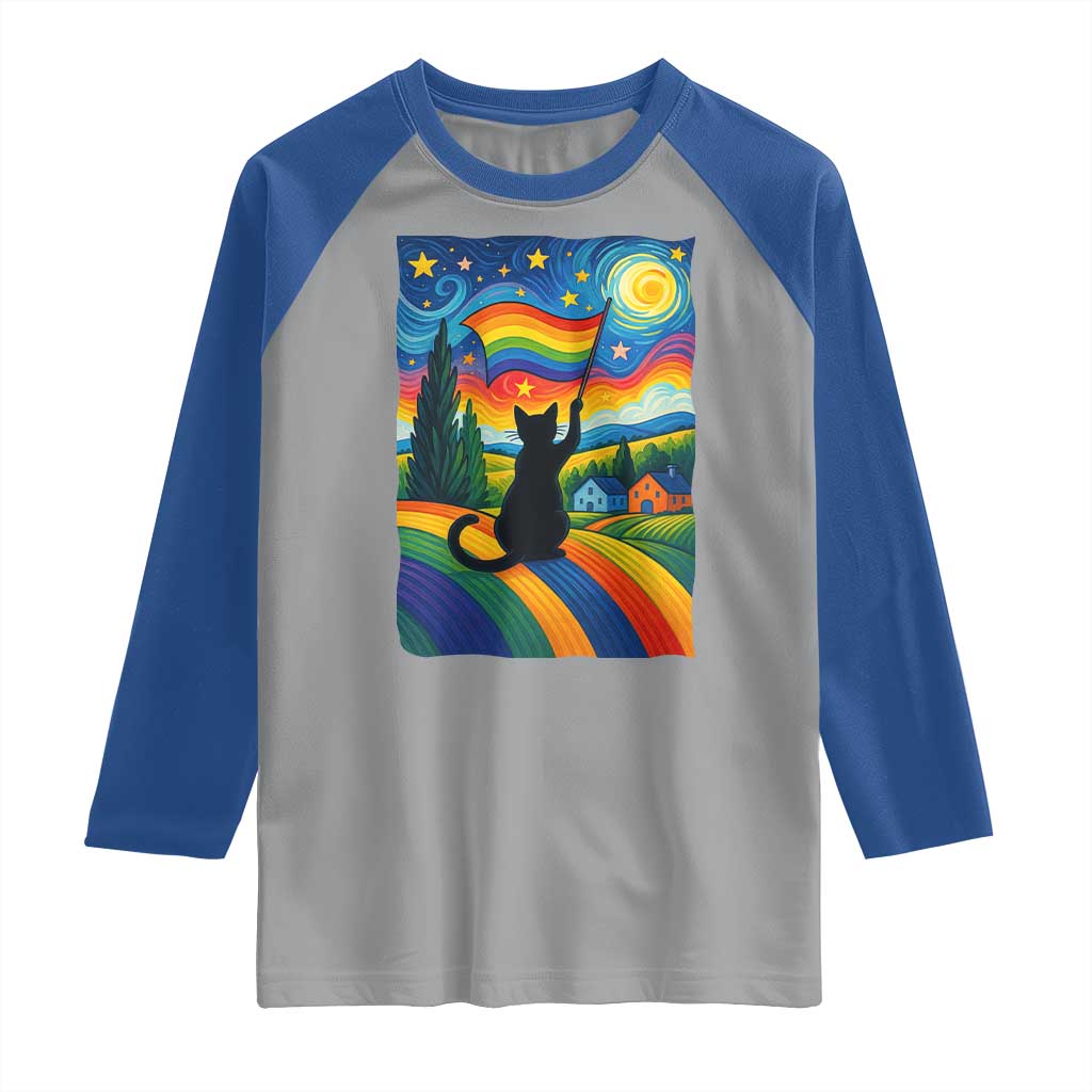 Whimsical Black Cat Pride Flag Raglan Shirt Colorful LGBTQ Rainbow TS02 Sport Gray Royal Print Your Wear