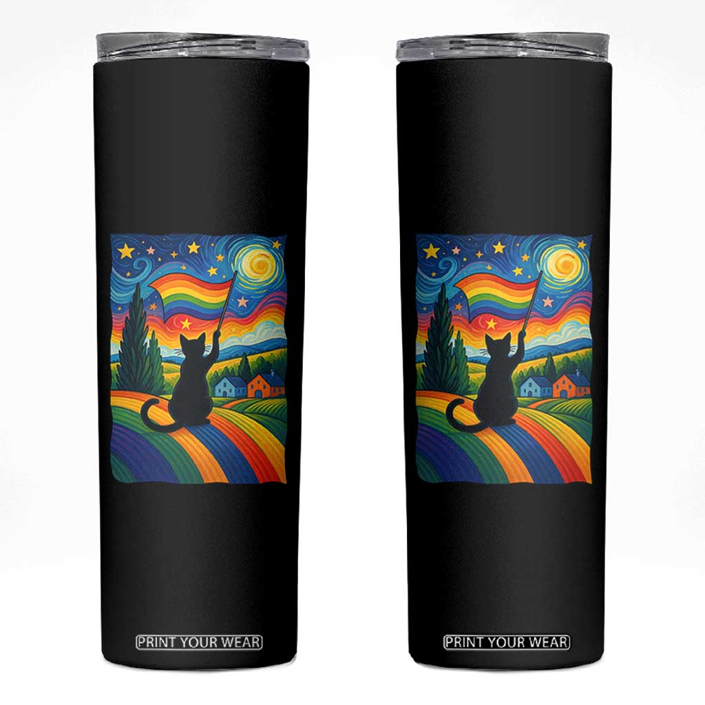 Whimsical Black Cat Pride Flag Skinny Tumbler Colorful LGBTQ Rainbow TS02 Black Print Your Wear