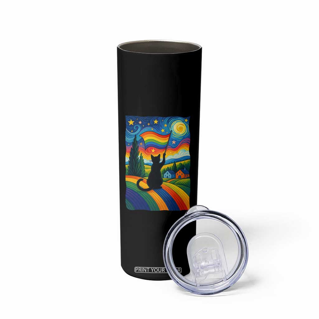 Whimsical Black Cat Pride Flag Skinny Tumbler Colorful LGBTQ Rainbow TS02 Print Your Wear
