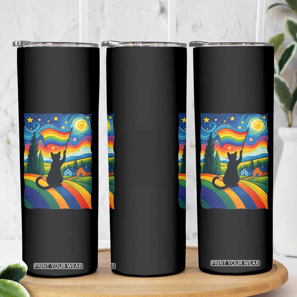 Whimsical Black Cat Pride Flag Skinny Tumbler Colorful LGBTQ Rainbow TS02 Print Your Wear