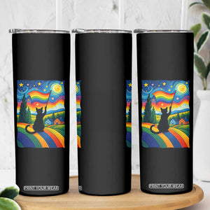 Whimsical Black Cat Pride Flag Skinny Tumbler Colorful LGBTQ Rainbow TS02 Print Your Wear