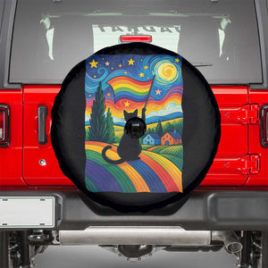 Whimsical Black Cat Pride Flag Spare Tire Cover Colorful LGBTQ Rainbow TS02 Black Print Your Wear