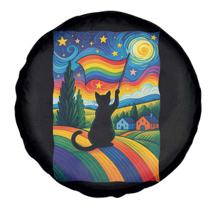Whimsical Black Cat Pride Flag Spare Tire Cover Colorful LGBTQ Rainbow TS02 Print Your Wear
