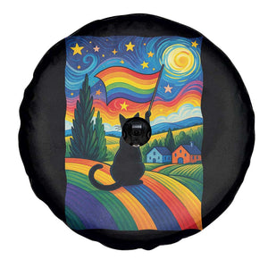 Whimsical Black Cat Pride Flag Spare Tire Cover Colorful LGBTQ Rainbow TS02 Print Your Wear