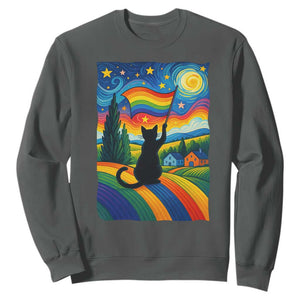 Whimsical Black Cat Pride Flag Sweatshirt Colorful LGBTQ Rainbow TS02 Dark Heather Print Your Wear