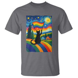 Whimsical Black Cat Pride Flag T Shirt Colorful LGBTQ Rainbow TS02 Charcoal Print Your Wear