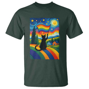 Whimsical Black Cat Pride Flag T Shirt Colorful LGBTQ Rainbow TS02 Dark Forest Green Print Your Wear