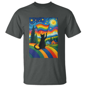 Whimsical Black Cat Pride Flag T Shirt Colorful LGBTQ Rainbow TS02 Dark Heather Print Your Wear