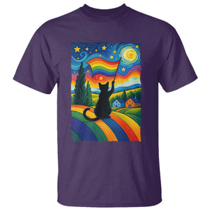 Whimsical Black Cat Pride Flag T Shirt Colorful LGBTQ Rainbow TS02 Purple Print Your Wear