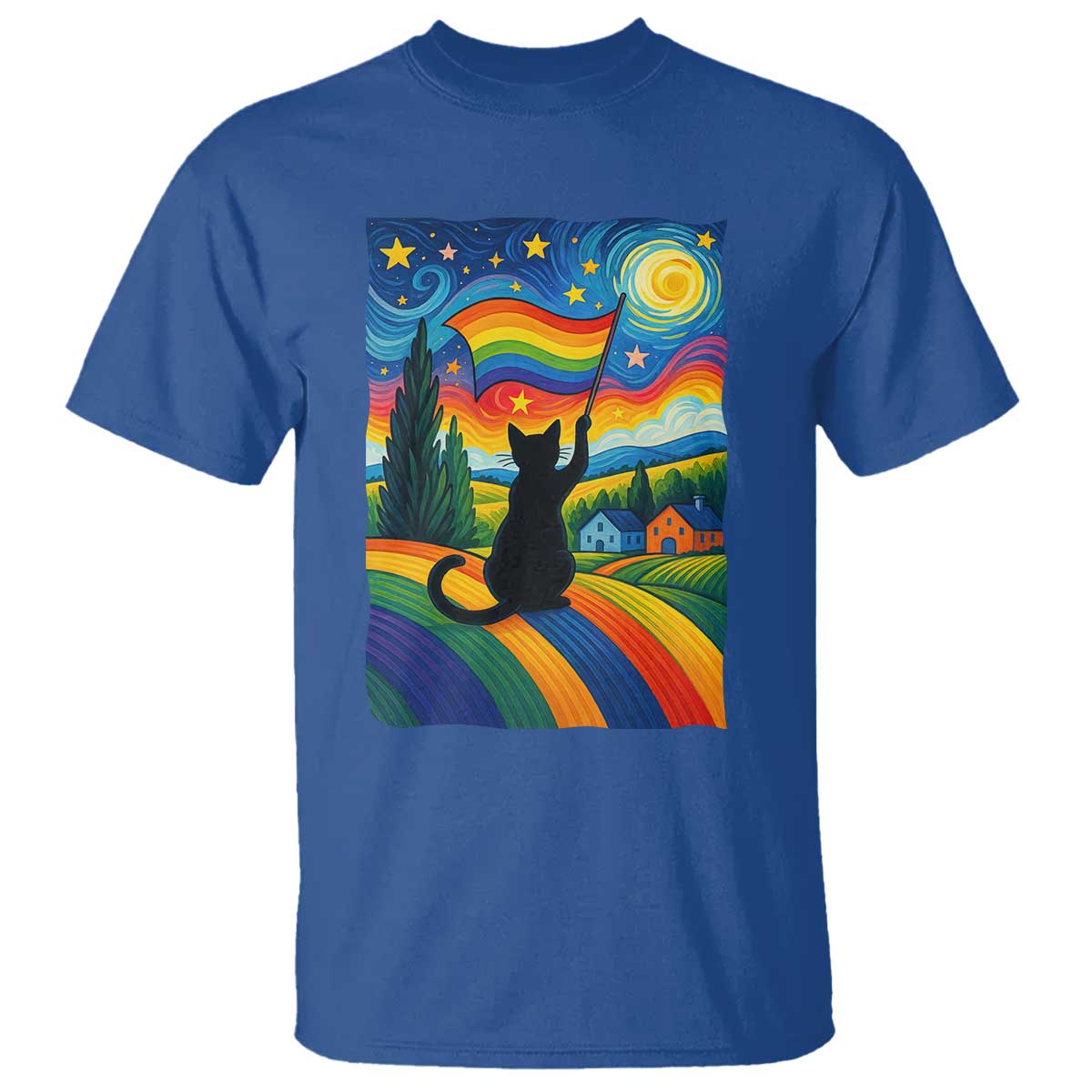 Whimsical Black Cat Pride Flag T Shirt Colorful LGBTQ Rainbow TS02 Royal Blue Print Your Wear