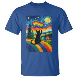 Whimsical Black Cat Pride Flag T Shirt Colorful LGBTQ Rainbow TS02 Royal Blue Print Your Wear