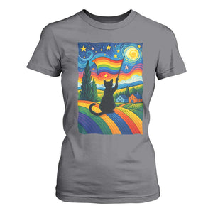 Whimsical Black Cat Pride Flag T Shirt For Women Colorful LGBTQ Rainbow TS02 Charcoal Print Your Wear