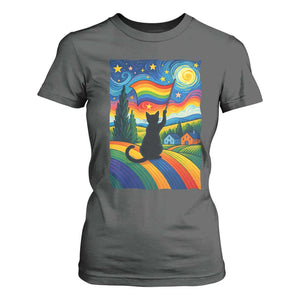Whimsical Black Cat Pride Flag T Shirt For Women Colorful LGBTQ Rainbow TS02 Dark Heather Print Your Wear