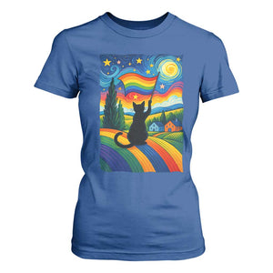 Whimsical Black Cat Pride Flag T Shirt For Women Colorful LGBTQ Rainbow TS02 Royal Blue Print Your Wear