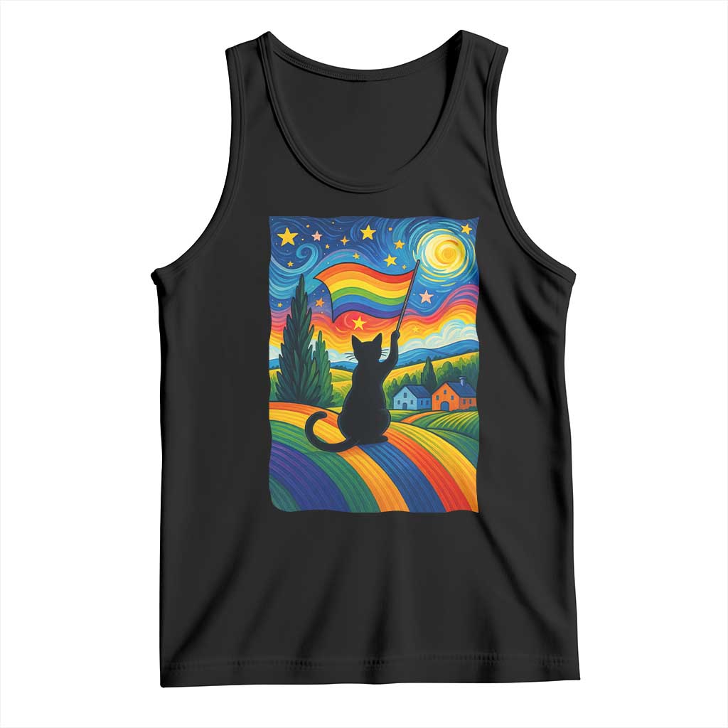 Whimsical Black Cat Pride Flag Tank Top Colorful LGBTQ Rainbow TS02 Black Print Your Wear