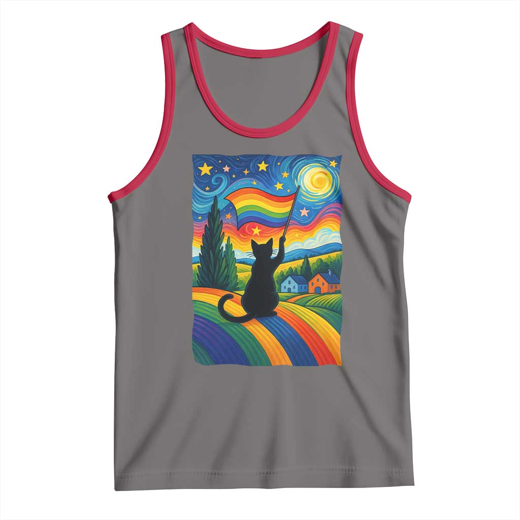 Whimsical Black Cat Pride Flag Tank Top Colorful LGBTQ Rainbow TS02 Deep Heather Red Print Your Wear