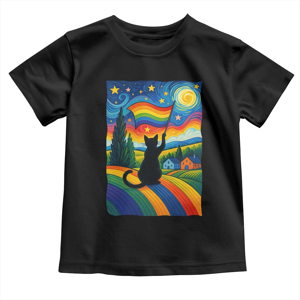 Whimsical Black Cat Pride Flag Toddler T Shirt Colorful LGBTQ Rainbow TS02 Black Print Your Wear