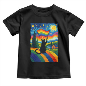 Whimsical Black Cat Pride Flag Toddler T Shirt Colorful LGBTQ Rainbow TS02 Black Print Your Wear